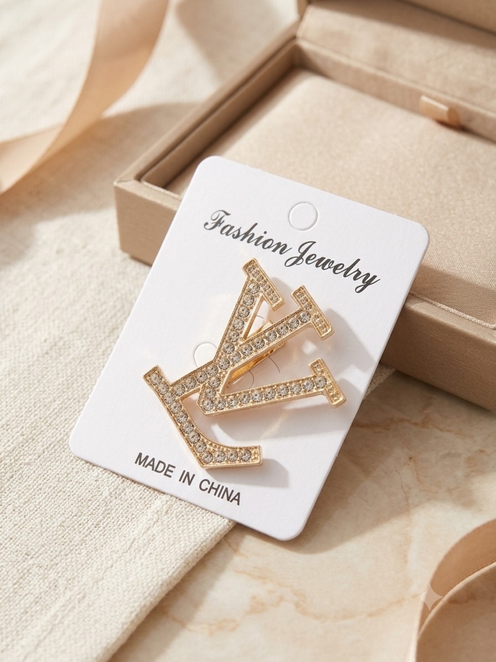 Gold Crystal Monogram Pin Brooch - Fashion Jewelry
